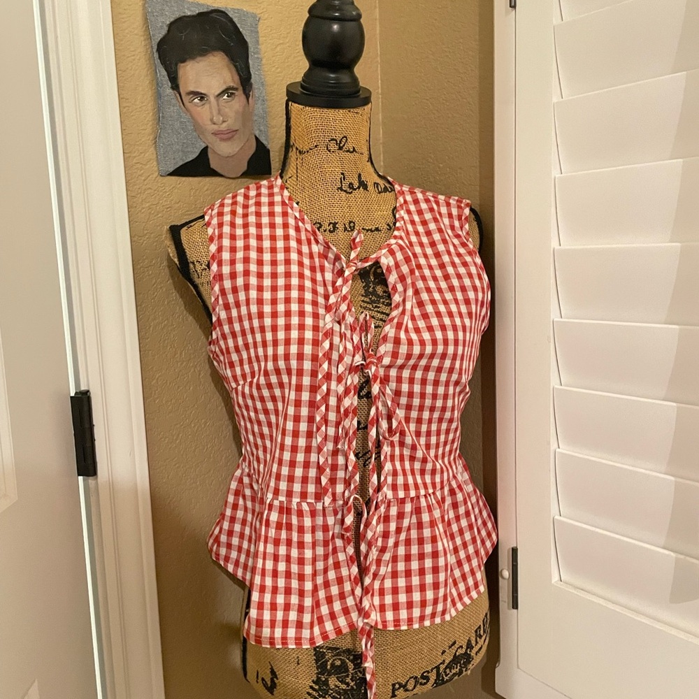 Stylish Red Checkered Lace-Up Blouse